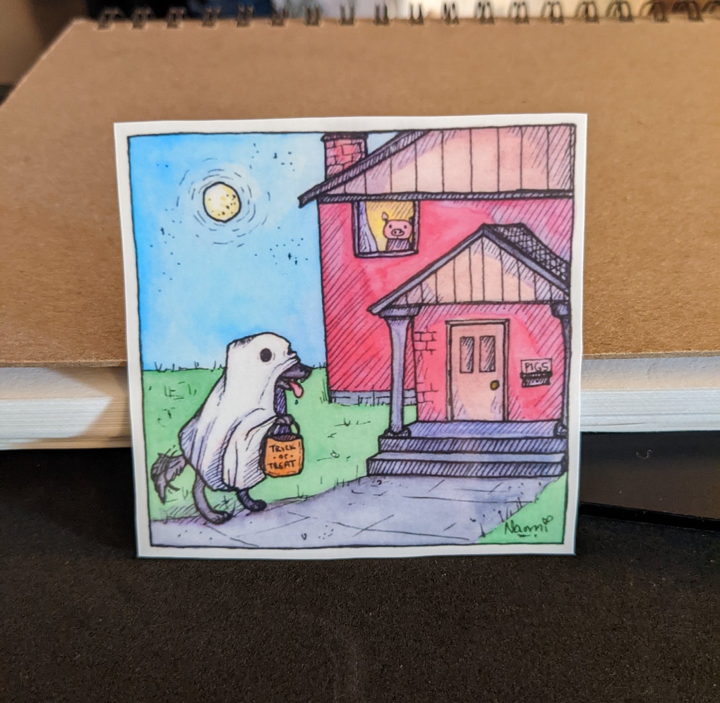 Trick-or-Treat Wolf Ghost Sticker