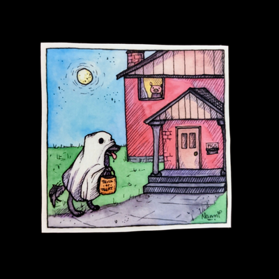 Trick-or-Treat Wolf Ghost Sticker